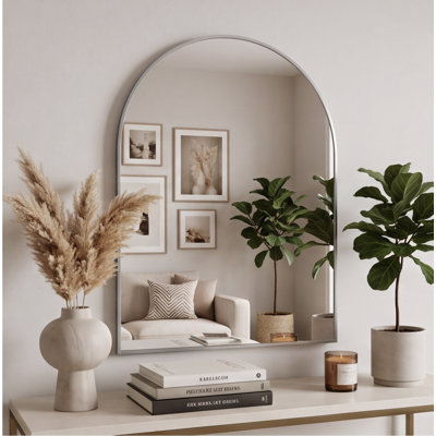 Miroir de salle de bain 30 po x 40 po avec cadre en métal argenté, miroir mural moderne pour meuble-lavabo, vestibule, salon