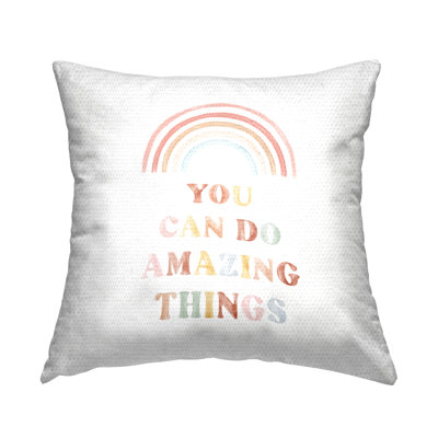 You Can Do Amazing Things Pastel Rainbow Phrase Outdoor Printed Pillow by Daphne Polselli