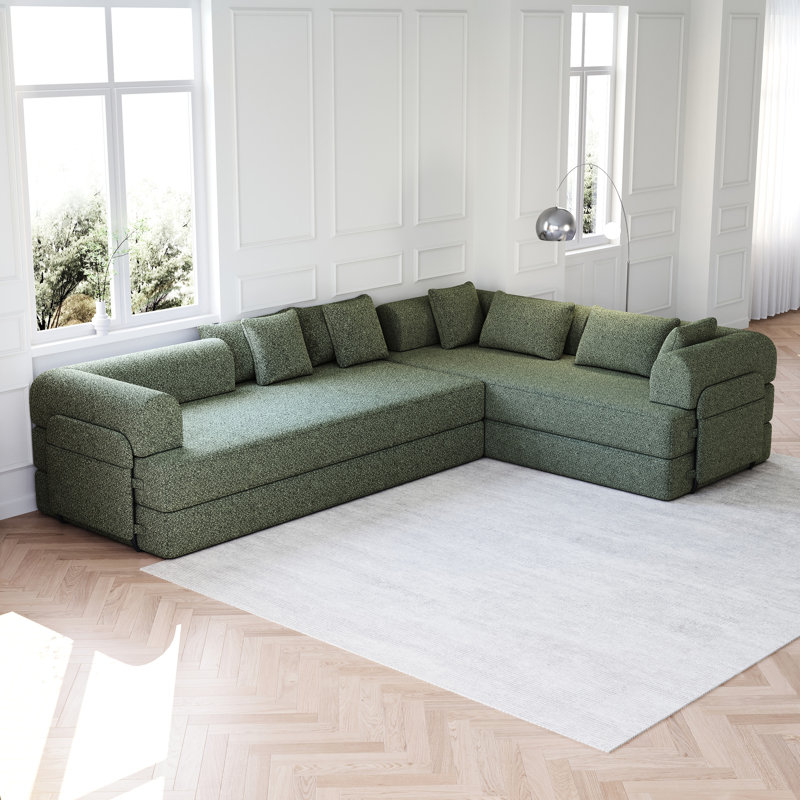 Lit convertible de 78,7 pouces, canapé-lit en chenille 2 pièces avec poche latérale, méridienne, 4 sièges, coussins confortables, sans assemblage, coussin de rangement intégré, matelas pliable,