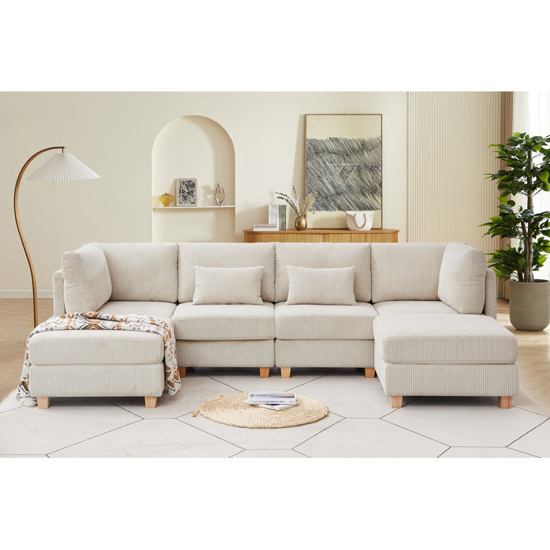 Canapé modulaire 6 pièces Dansfield, Velours côtelé beige