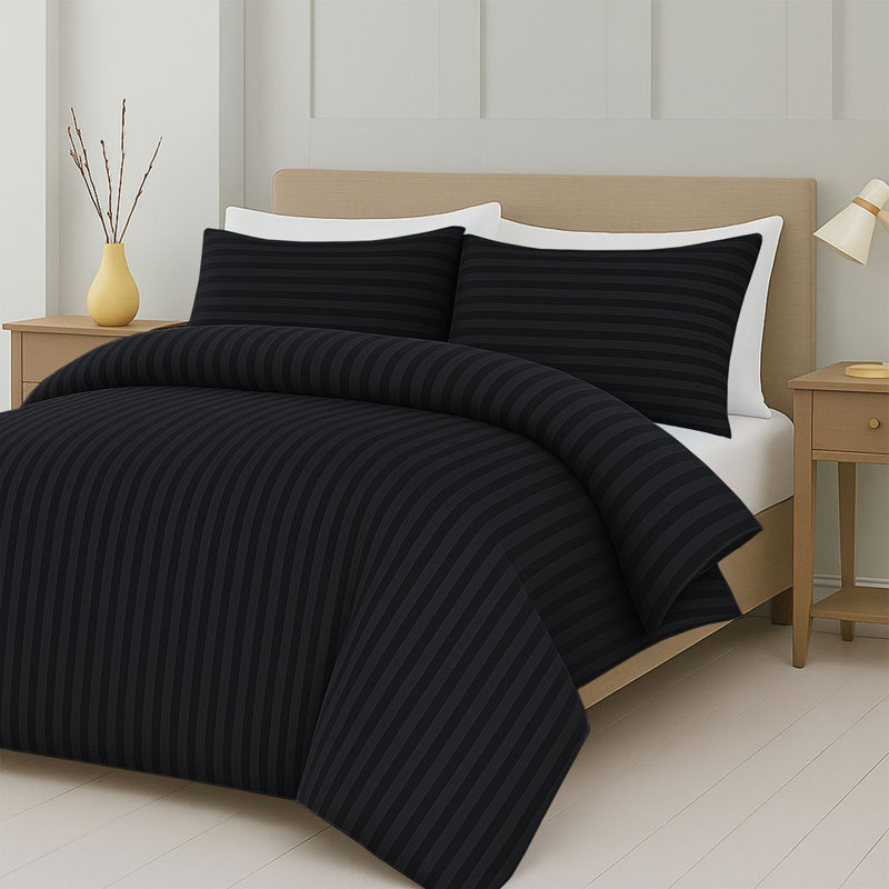 Striped Microfiber Duvet Cover Set, 4-Piece With Fitted Sheet & Pillowcases , Double Duvet Cover + 3 Additional Pieces