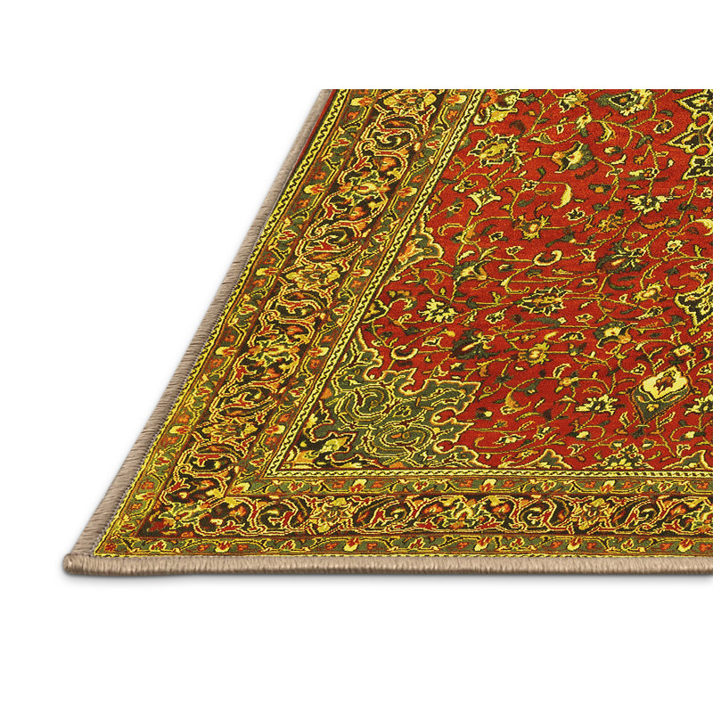 Tapis traditionnels jaunes 1174 lavables à la machine, Rectangle 8 pi x 10 pi