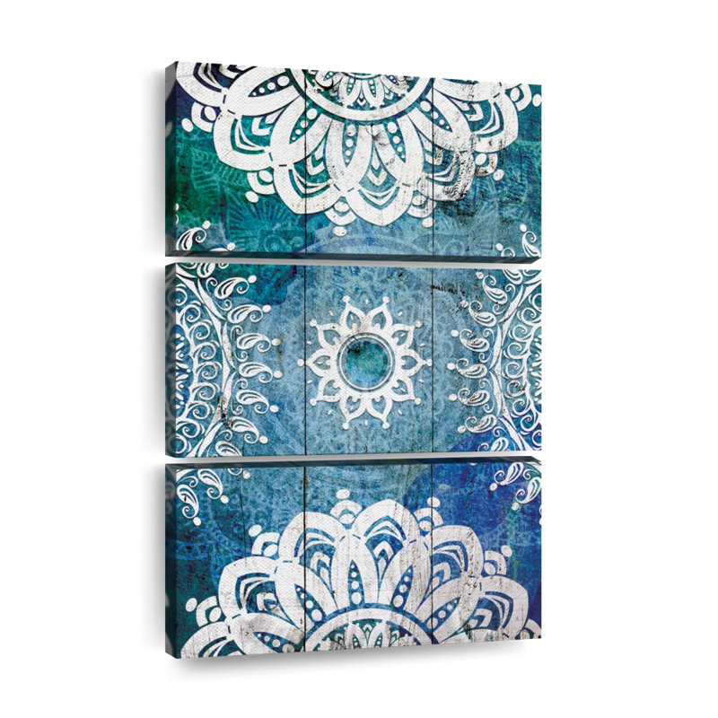 Mandala blanc, ensemble de 3 pièces sur toile, ensemble de 3 impressions sur toile, H 50 po x l 32 po x P 1,25 po