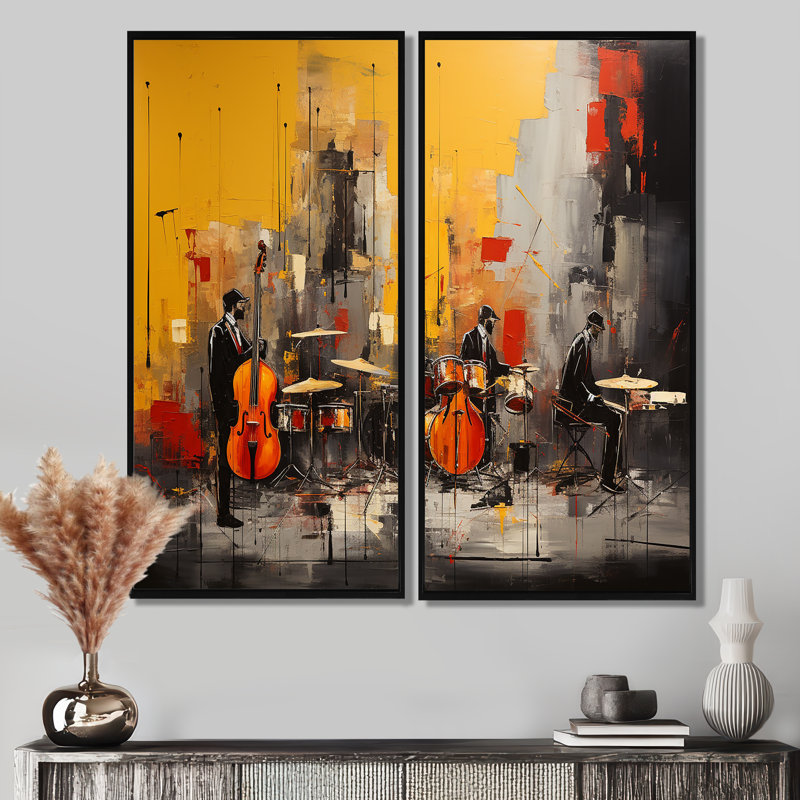 Jazz Band Melody Groove - impressions sur toile traditionnelles, H 20 po x l 24 po, Impression encadrée flottante, Noir