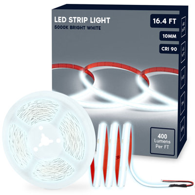 Luxrite LED Strip Lights 16.4FT, 8Mm, 270 Lumens/FT, Cut To Length, 3W/FT, CRI 90, 24V Flexible Tape Light, UL