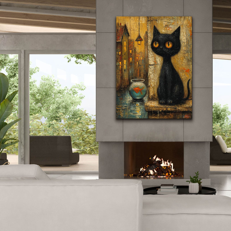 Toile épique «Black Cat And Goldfish 2» par Momart, graffiti épique, 12 po x 16 po, H 54 po x l 40 po x P 1,5 po
