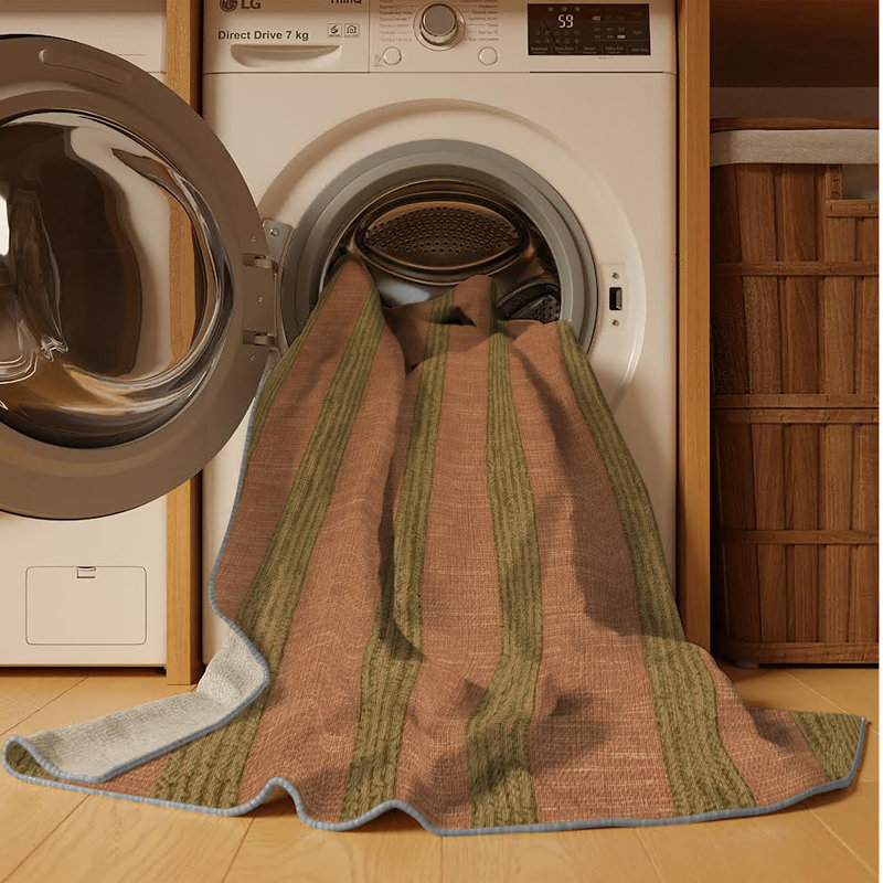 Tapis brun à carreaux lavable à la machine, Rectangle 3 pi x 5 pi