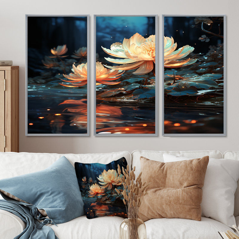 Rowlands - Ensemble de décoration murale Lotus, Encadrement argenté, H 28 po x l 36 po x P 1 po