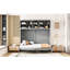 Lit double gris avec armoires supérieures, espace pour le bureau à domicile, lit mural confortable avec support pour matelas, fonction, lattes flexibles pour dormir