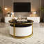 Modern Round Nesting Coffee Table Fluted With Drawer In Black & Gold In 31.5''