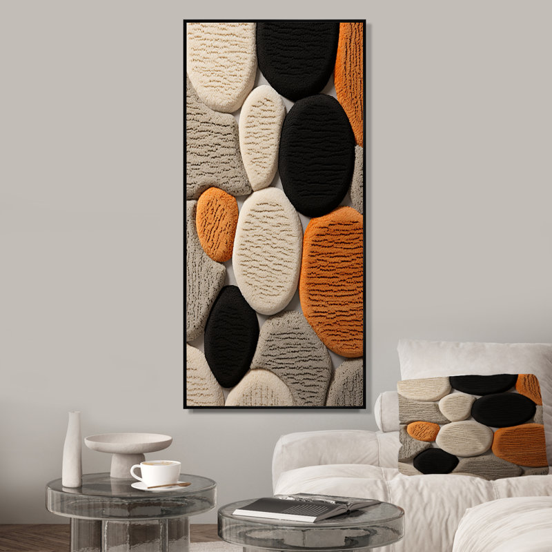 Carreaux de laine art déco andins, H 60 po x l 28 po x P 1,5 po, Cadre flottant noir