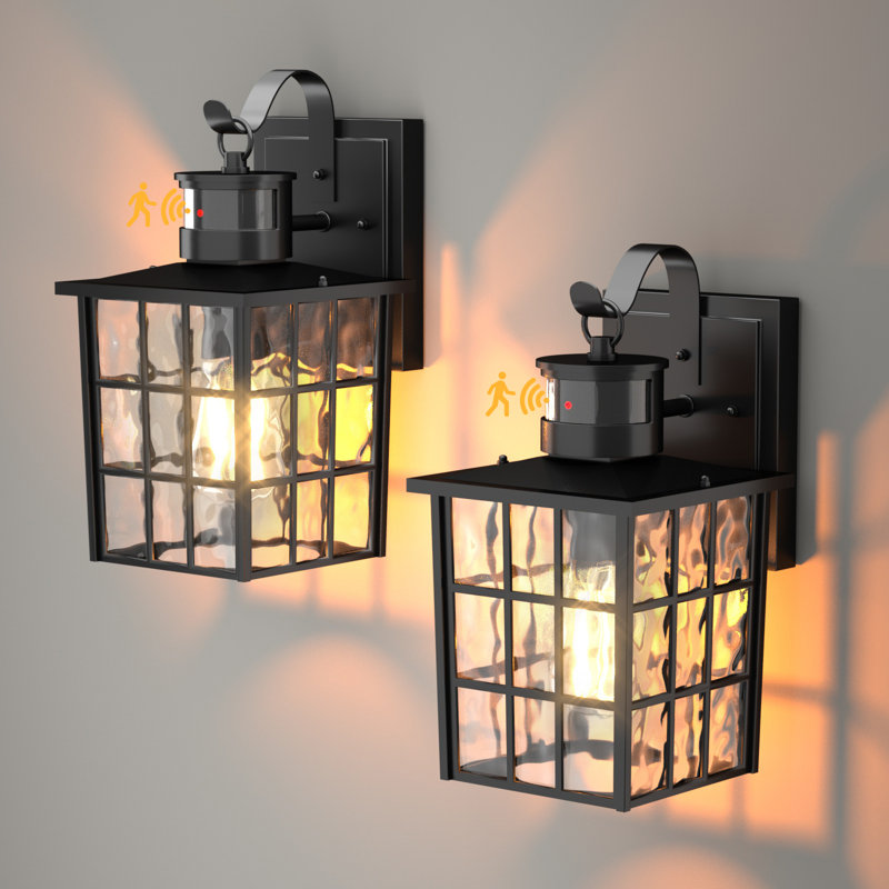 2 pack Outdoor Wall Sconce With Motion Sensor,100% Aluminum Modern Black Dusk To Dawn Porch Light For Garage, Entryway