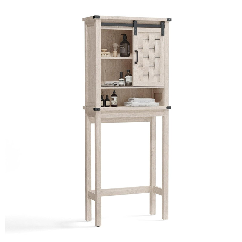 Rangement autoportant de 68 po avec porte de grange coulissante et tablettes réglables, Gris clair