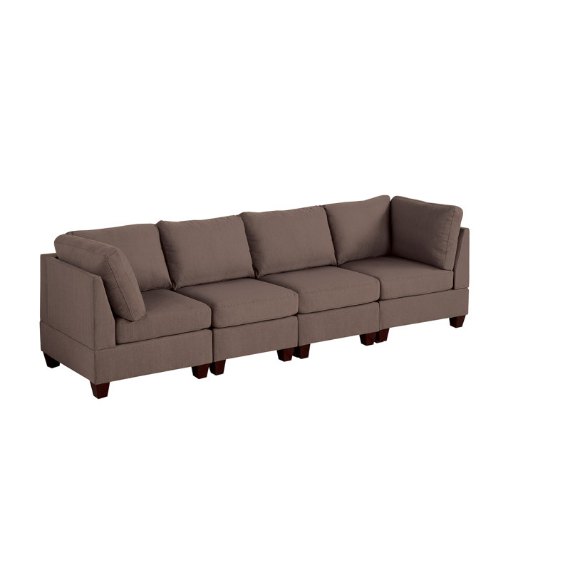 Chaise modulaire 4 pièces en café noir, faite de tissu semblable au lin et de café en bois - Chaises, rembourrage,