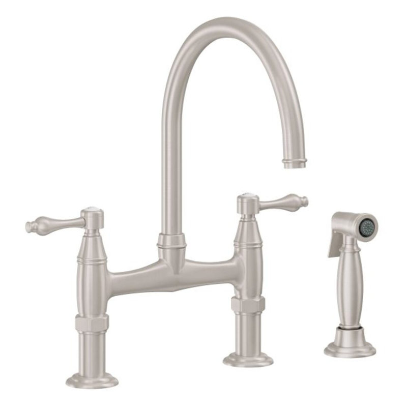 Davoli Bridge Kitchen Faucet With Sidespray, Satin Nickel
