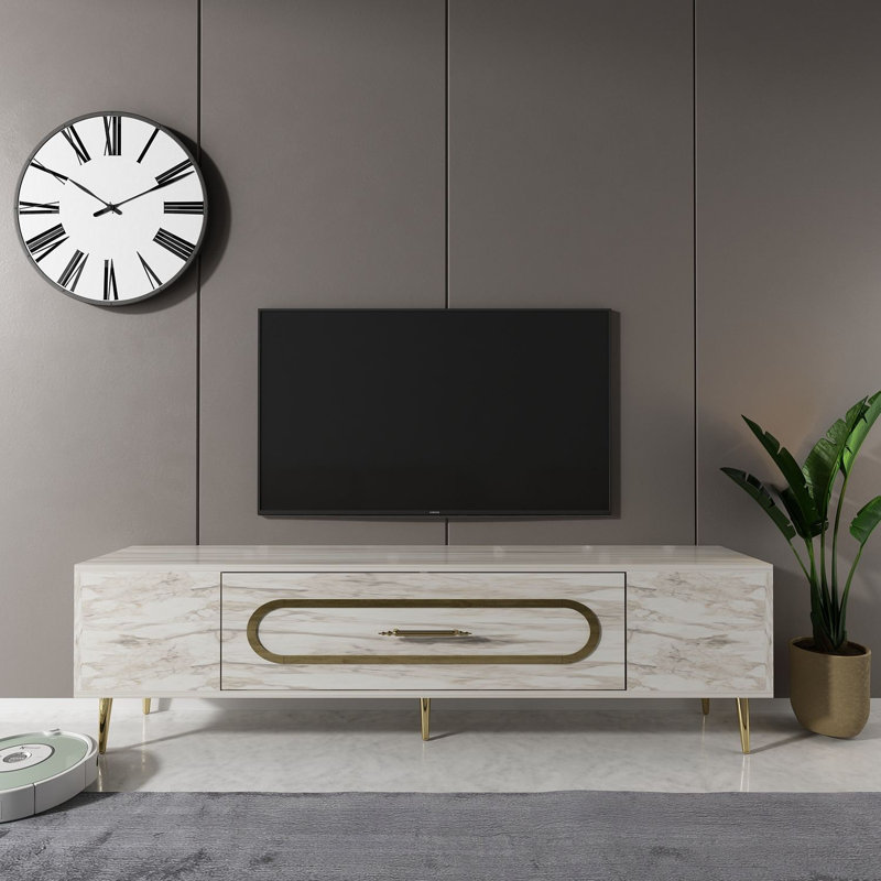 Olivia Unfinished TV Stand, 150cm, Vintage White/Gold