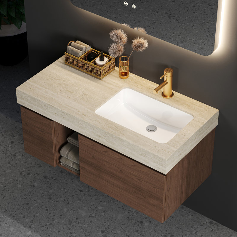 36 po. X 20 po. Comptoir de meuble-lavabo intégré en pierre frittée pour robinet à un trou, aucun assemblage de meuble-lavabo requis avec lavabo en céramique encastré