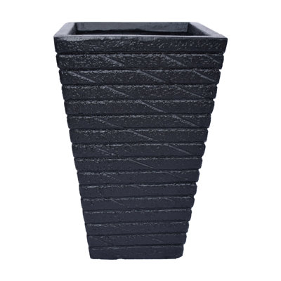 Magnesium Oxide Tapered Square Planter In Black - 9.96 In. X 15.95 In., For Home And Garden Use, 10.04 Lb Plant Box Width, Height, Outdoor Indoor,
