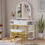 White Makeup Vanity Table Set with Metal Gold Legs and Mirror