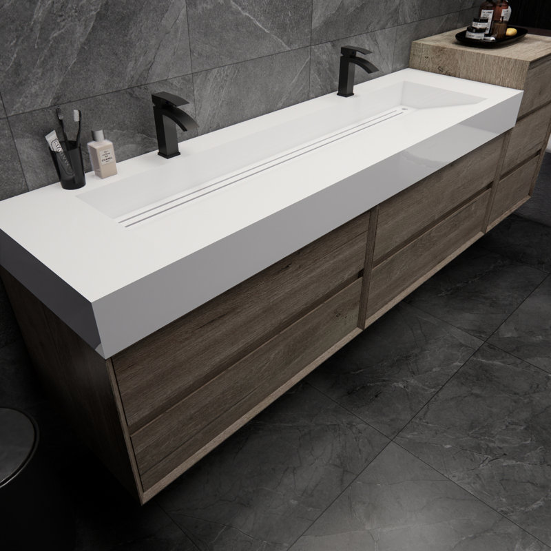Albizu 79" Wall-Mounted Double Bathroom Vanity, Gray