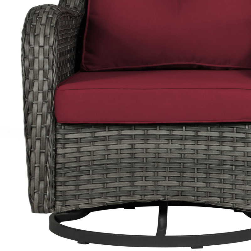 Auryanna Rattan 3 - Person Seating Group with Coushions, Red, Grey