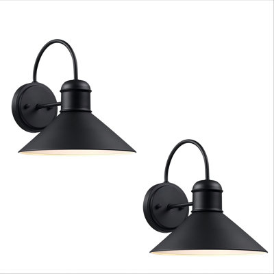 Applique murale extérieure de style grange, 1 lumière, noir mat, câblée, 11 po H (paquet de 2)