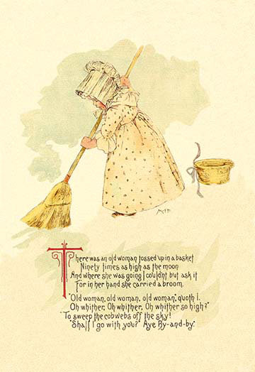 « il y a une vieille femme délavée dans un panier » par maud humphrey, impression, 20" H x 30" W x 1.5" D