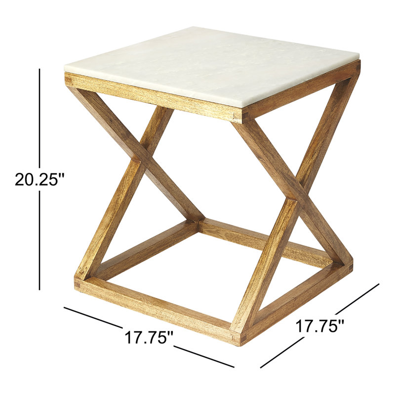 Braylon Marble & Wood End Table, White/Natural