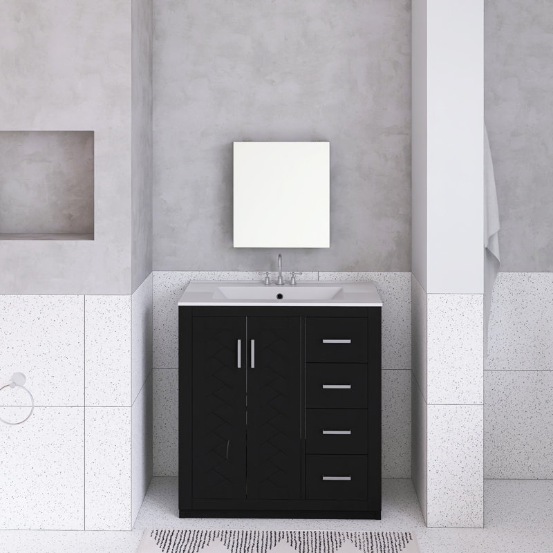 Meuble-lavabo 30 po avec lavabo en céramique, Noir