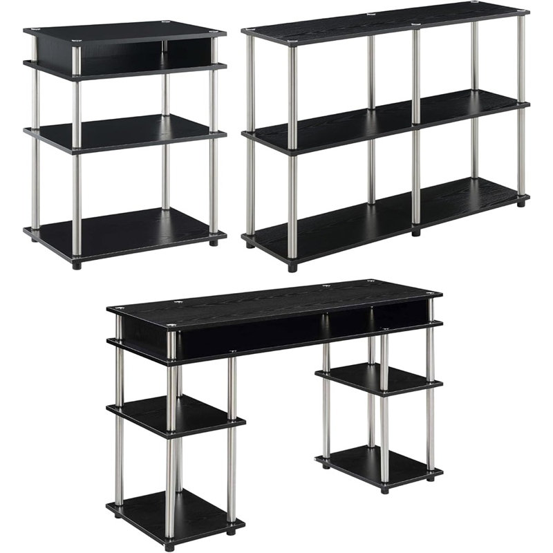 Bureau sans outils, support d'imprimante et bureau de table, ensemble de salle de séjour - bureau d'étude contemporain, organisation moderne, noir