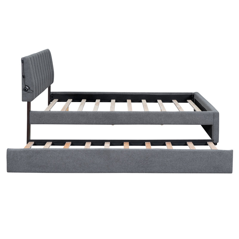 Lit plateforme tapissier, Queen, Gris