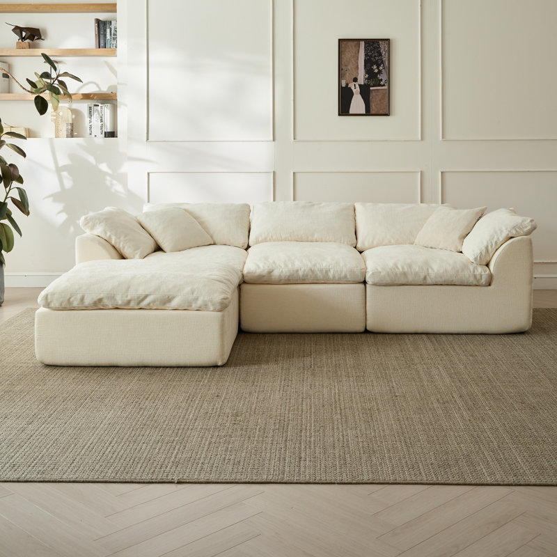 Canapé modulaire désossé de 109 po pour le salon, canapé convertible en forme de L sans siège avec repose-pieds, canapé surdimensionné et confortable surdimensionné en chenille, canapé modulaire 3 places