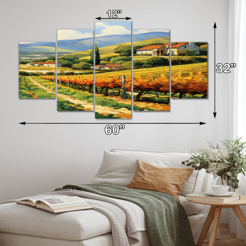 «Vangogh Sunlit Vineyard II», impression sur toile Vangogh - 5 panneaux
