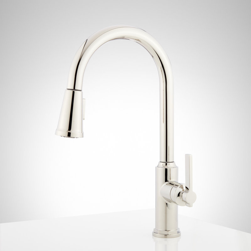 Greyfield 1.8 GPM Single Hole Pull Down Kitchen Faucet, Polished Nickel