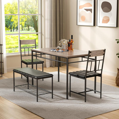 Ensemble de salle à manger 4 pièces moderne - table de cuisine avec chaises et banc rembourrés, peu encombrant pour un petit espace, un appartement, une maison, un studio