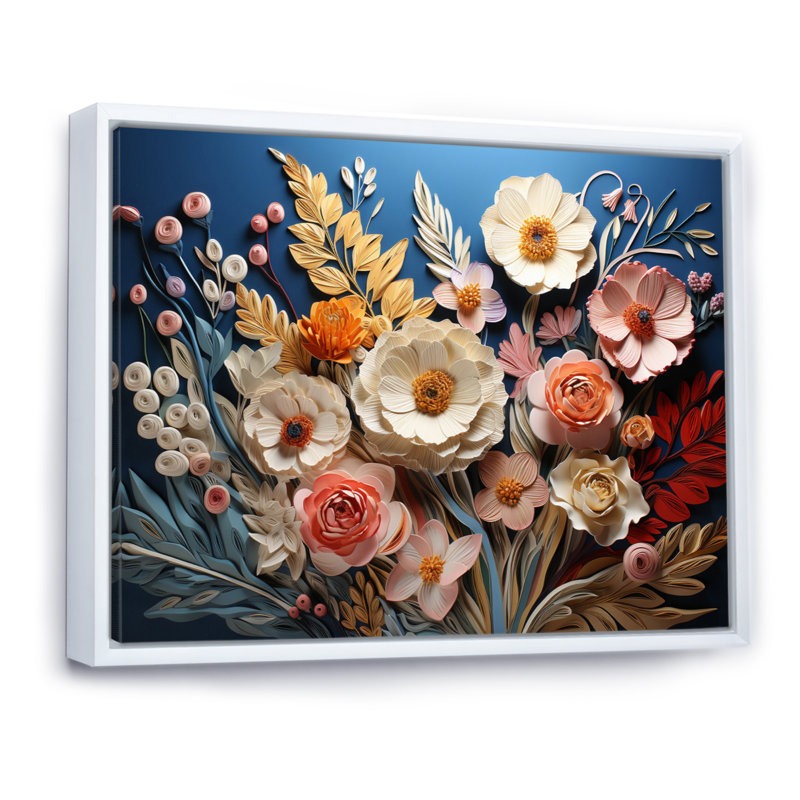 «White Wildflowers Natures Symphony II», art mural fleurs sauvages, H 30 po x l 40 po x P 1,5 po, Cadre flottant blanc