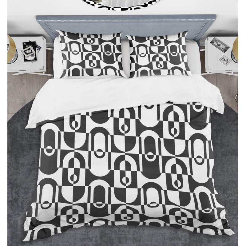 Ensemble de housse de couette monochrome Mid-Century, Housse de couette double / grand et 2 taies décor