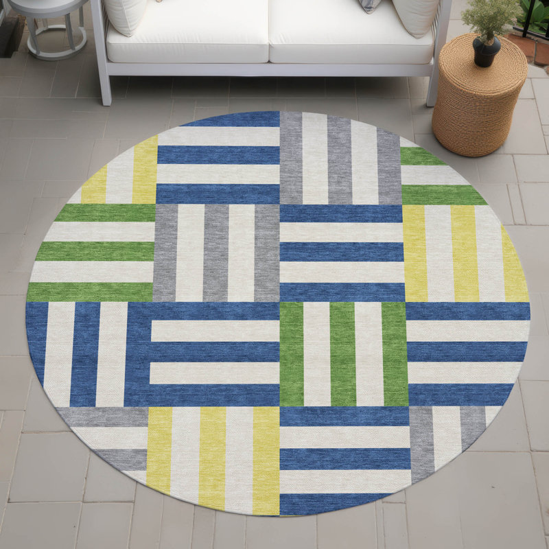 Machine Washable Indoor/Outdoor Aten ACN2332 Geometric Rug, Round 8'