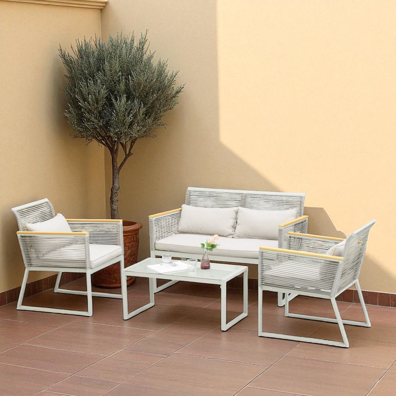 116cm Wide Outdoor Straight Patio Sectional Set with Cushions