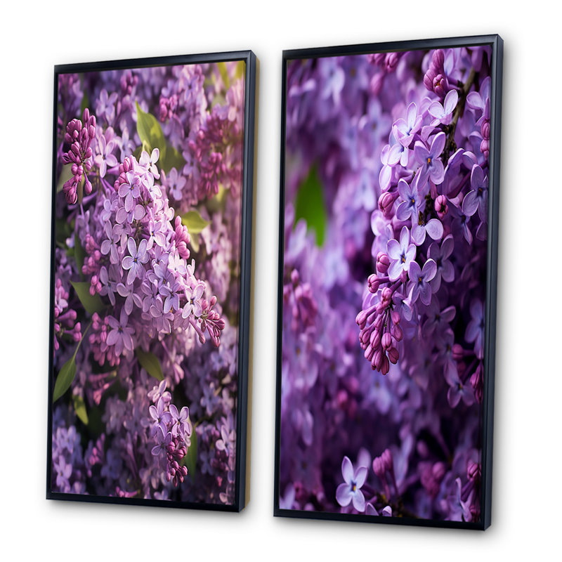 «Mauve lilas parfumée», 2 pièces sur toile, H 32 po x l 32 po, Cadre noir