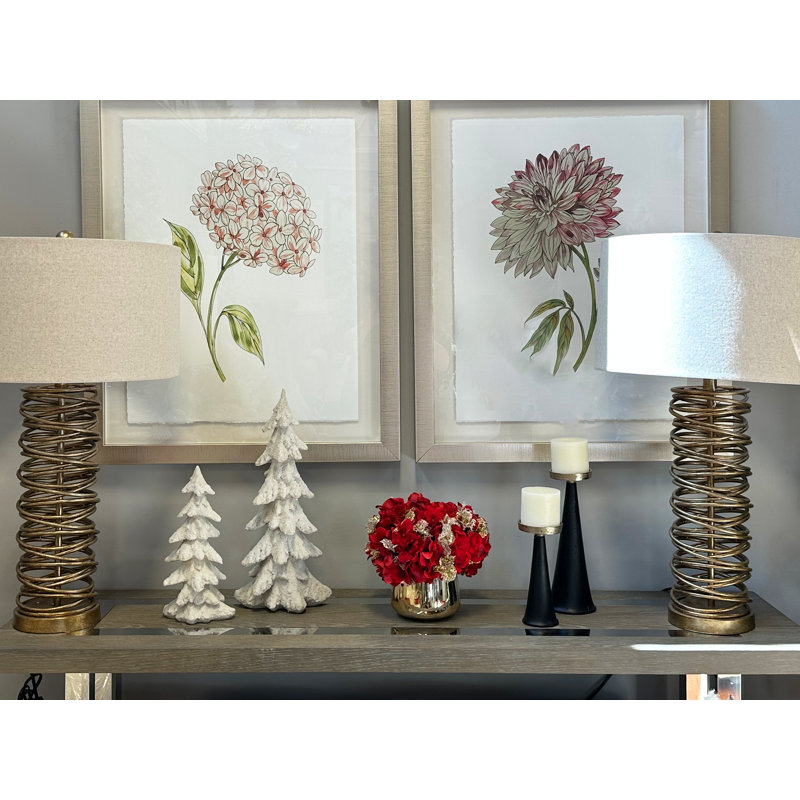 Hydrangea Bouquet In Gold Vase, Red