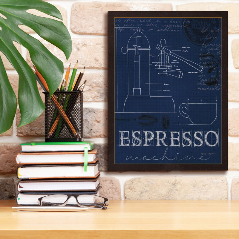 «Coffee Blueprint 4 Indigo» par Marco Fabiano, art mural sur toile, H 16 po x l 12 po x P 0,75 po