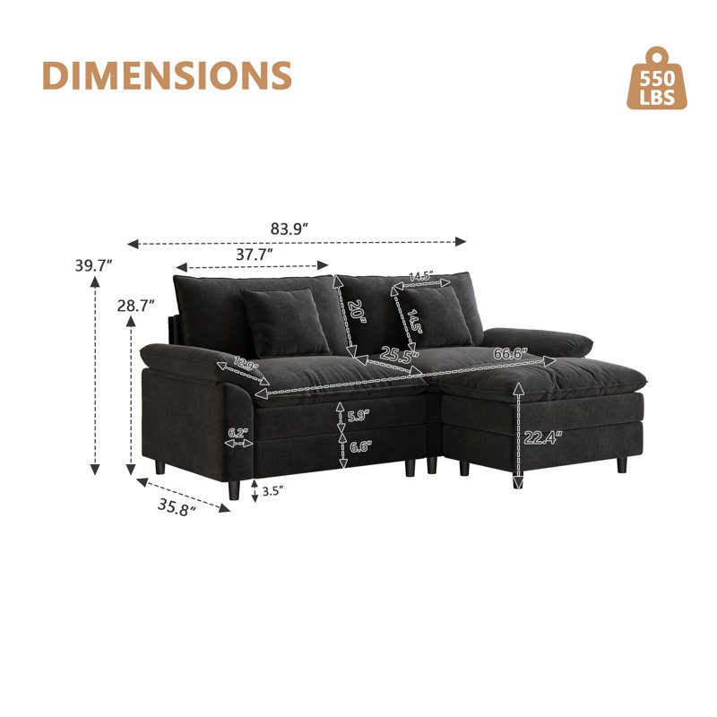 Canapé double Chenier avec une pédale, Noir