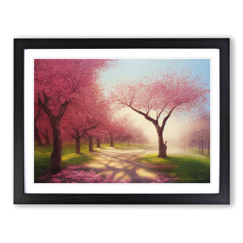 Impressive Cherry Blossom Trees - Single Picture Frame Print, Black, 46cm H x 64cm W x 2cm D