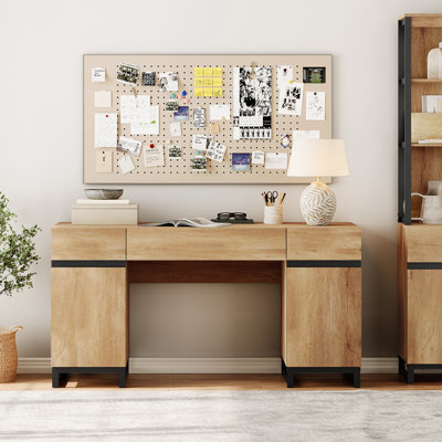 Aadam 59" Modern Executive Desk With Drawers, Home Office Computer Desk With Charging Station, File Drawer, Storage Cabinet, Wood Writing Desk For Work And Study,