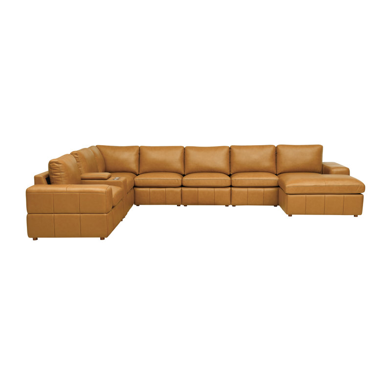 Setemhotep Leather Match Large Seating Modular Sectional, Ginger Leather Match, 33" H x 159" W x 115.5" D