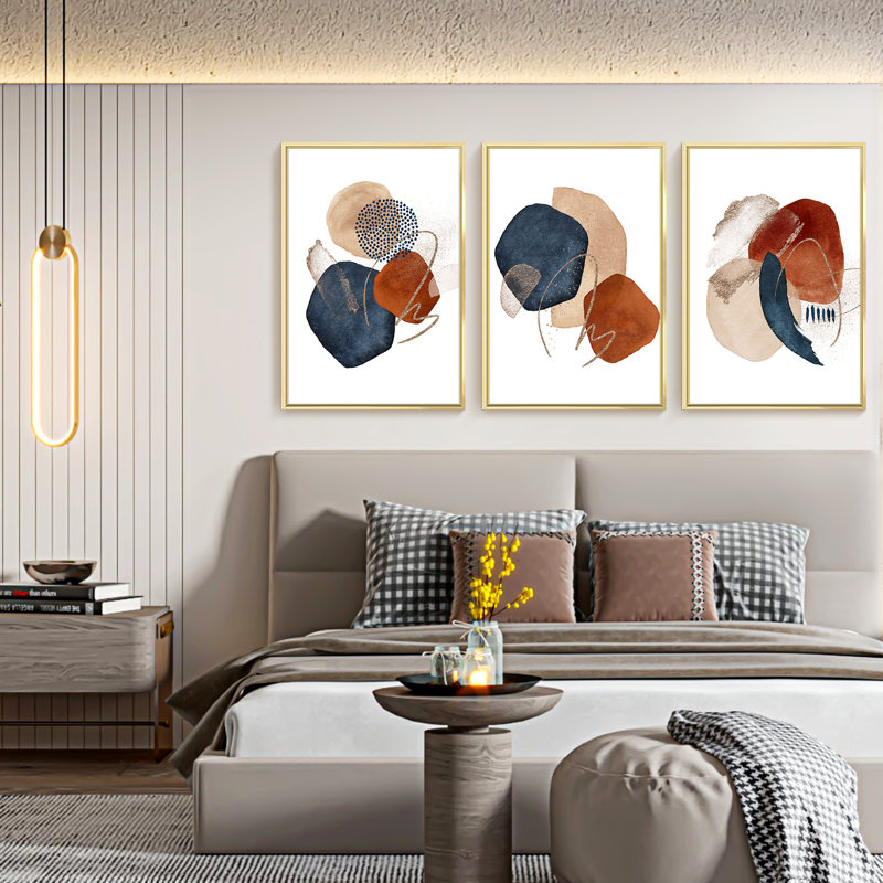 Abstrait moderne - ensemble de 3 reproductions de photos sur toile, H 16 po x l 36 po x P 1,5 po, Or