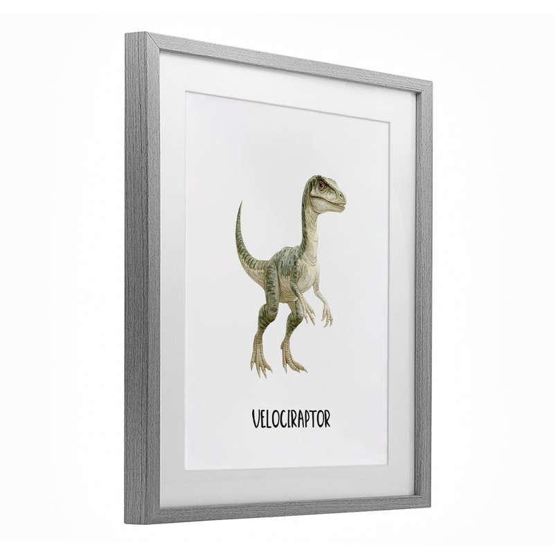 «Meet The Velociraptor», reproduction d'art sous verre encadrée par Christine Simpson Art, H 16 po x l 13 po