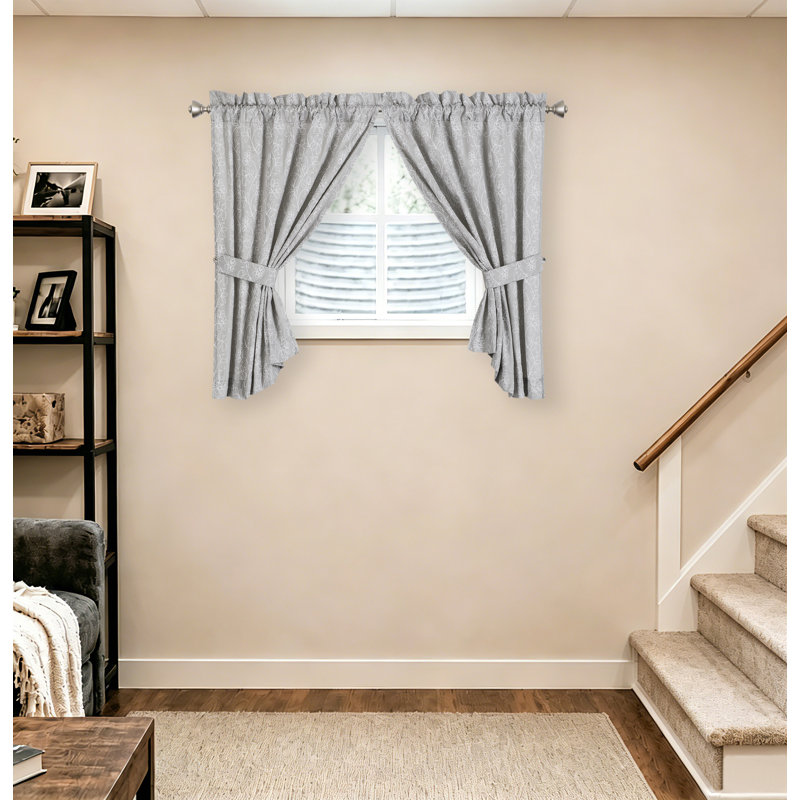 2 pcs Embroidered Pocket Curtains, Grey, 28" W x 30" L