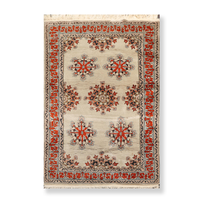 Tapis de zone en laine rouge/beige 4 pi x 6 po à la main one-of-kind noué la Clemmons